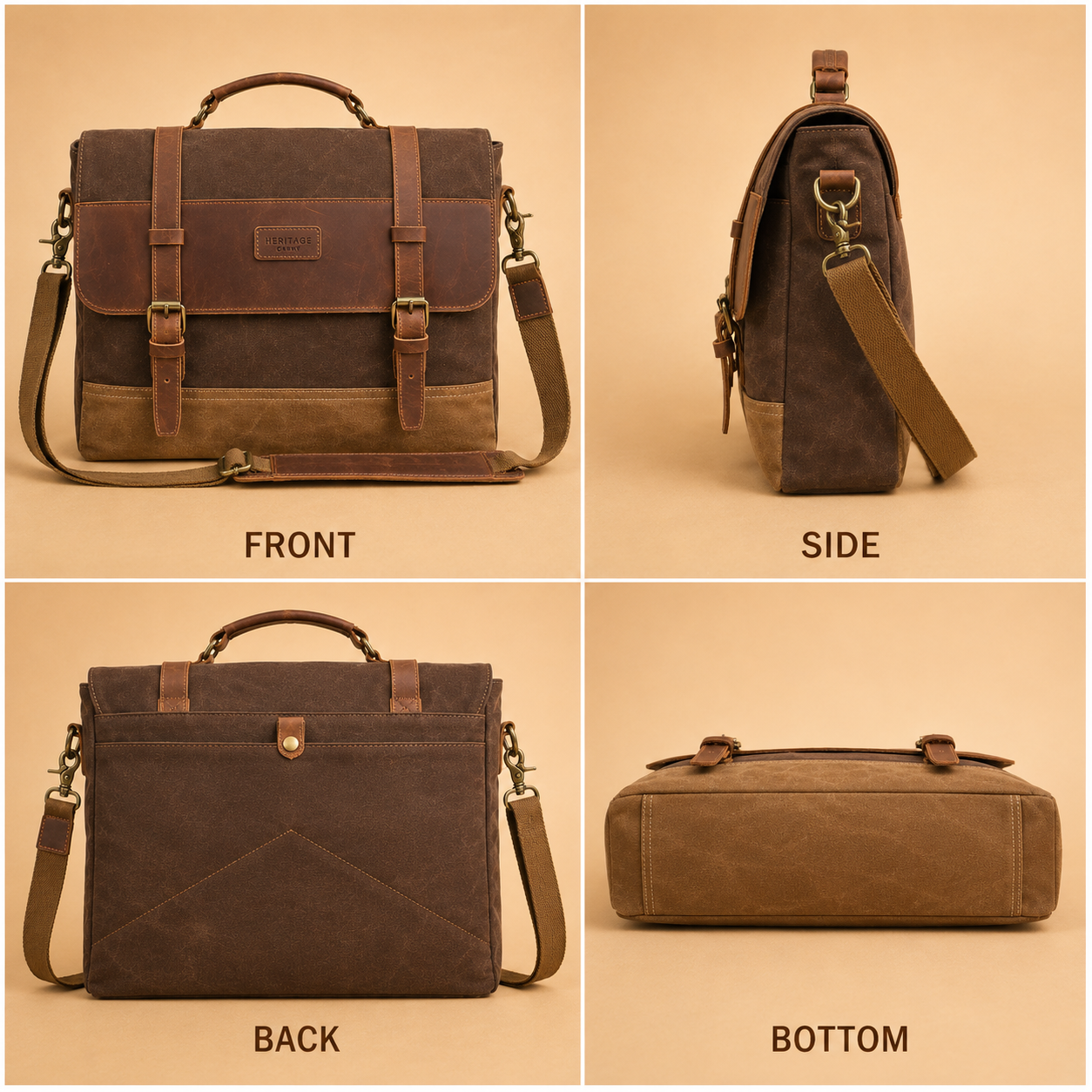 Vintage Waxed Canvas Laptop Messenger – Leather Work & Travel Bag