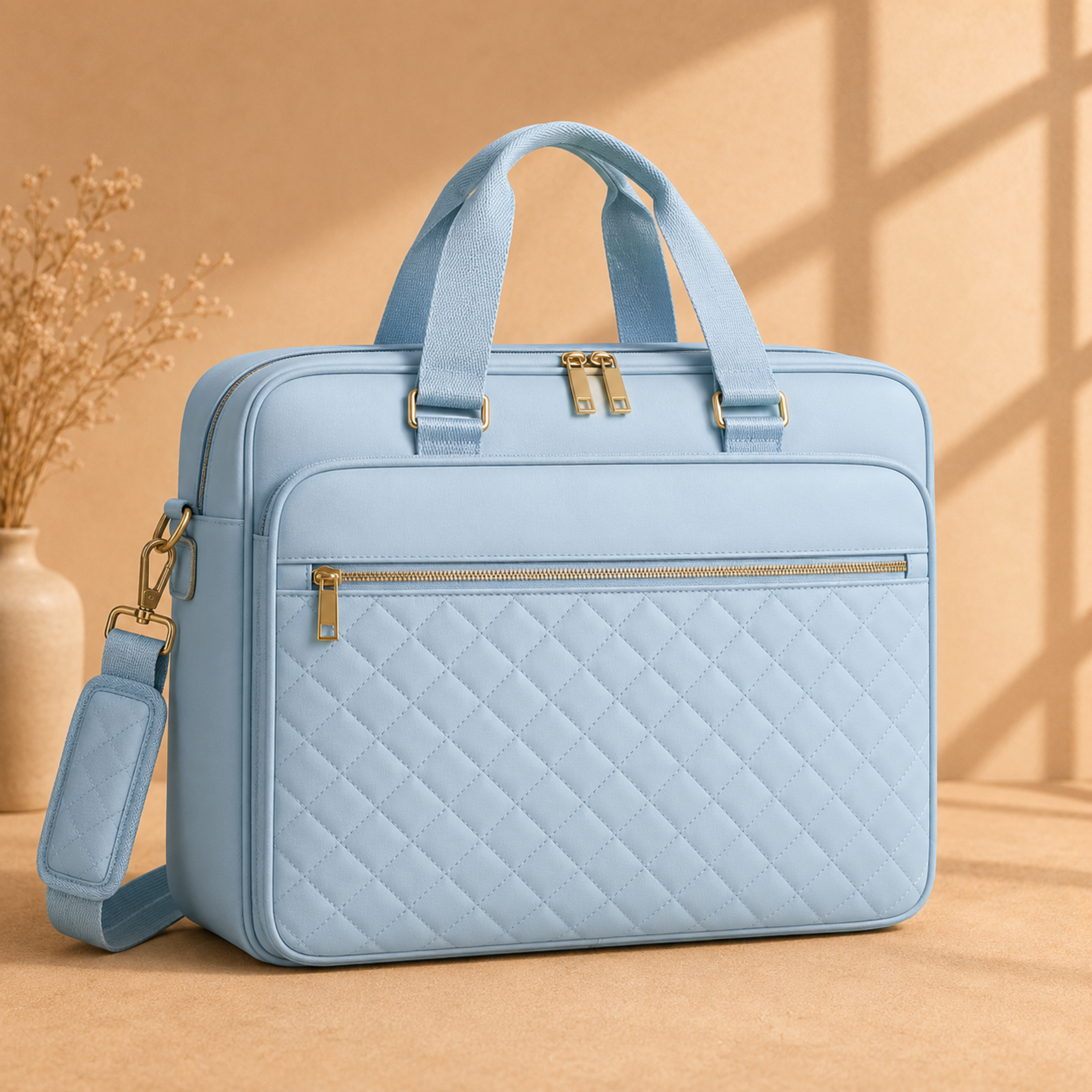 Quilted Laptop Work Tote – Elegant Multi-Compartment Office Bag