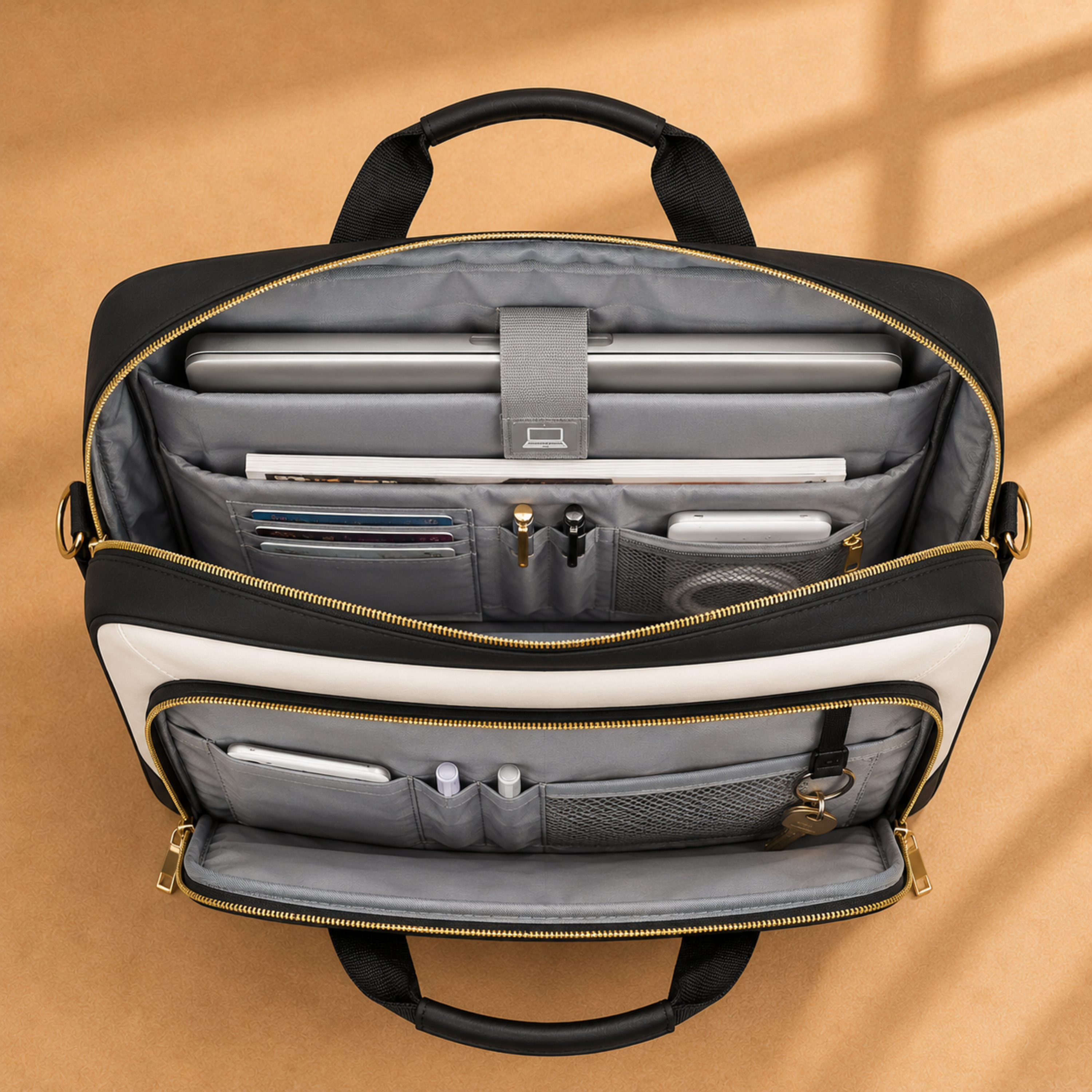 Quilted Laptop Work Tote – Elegant Multi-Compartment Office Bag