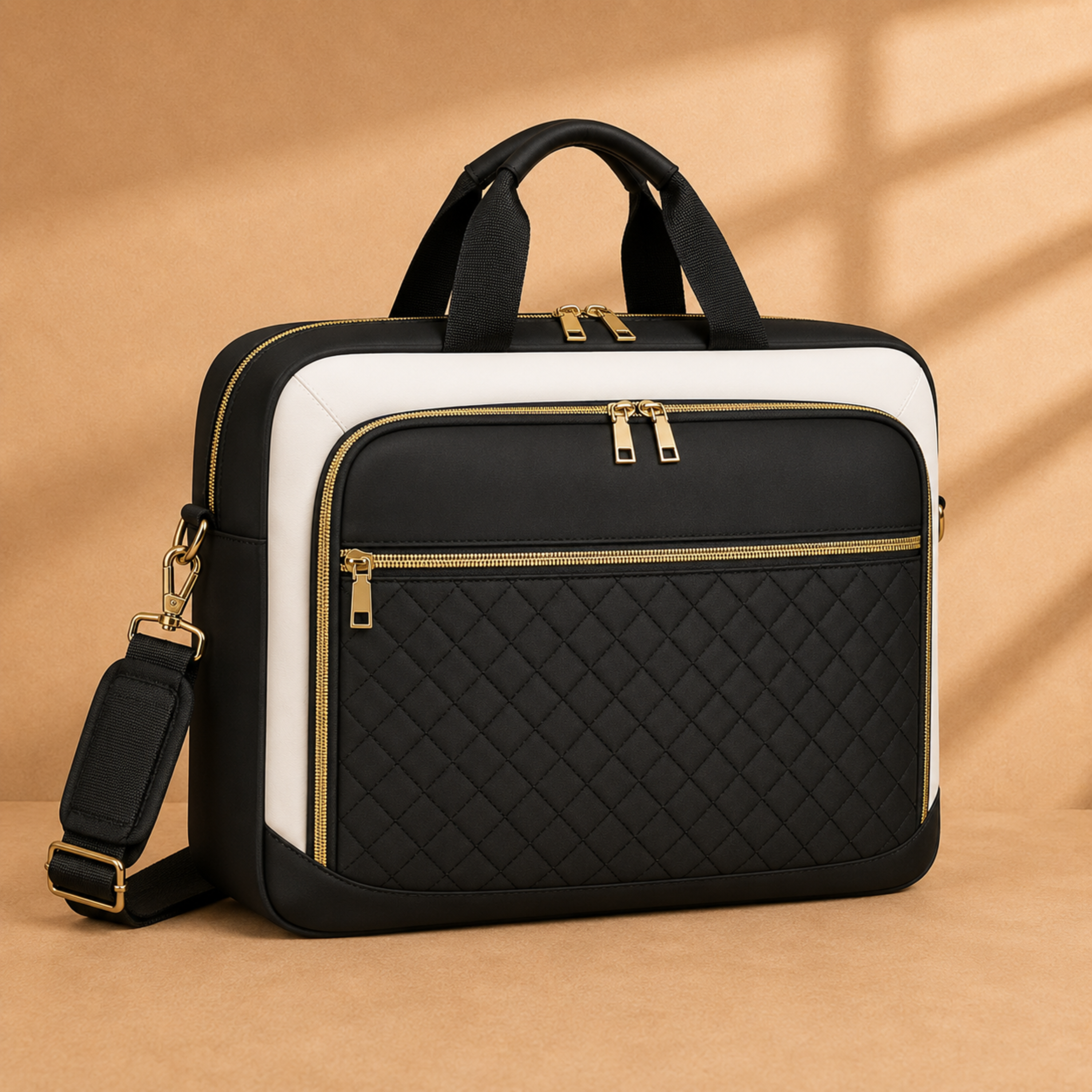 Quilted Laptop Work Tote – Elegant Multi-Compartment Office Bag