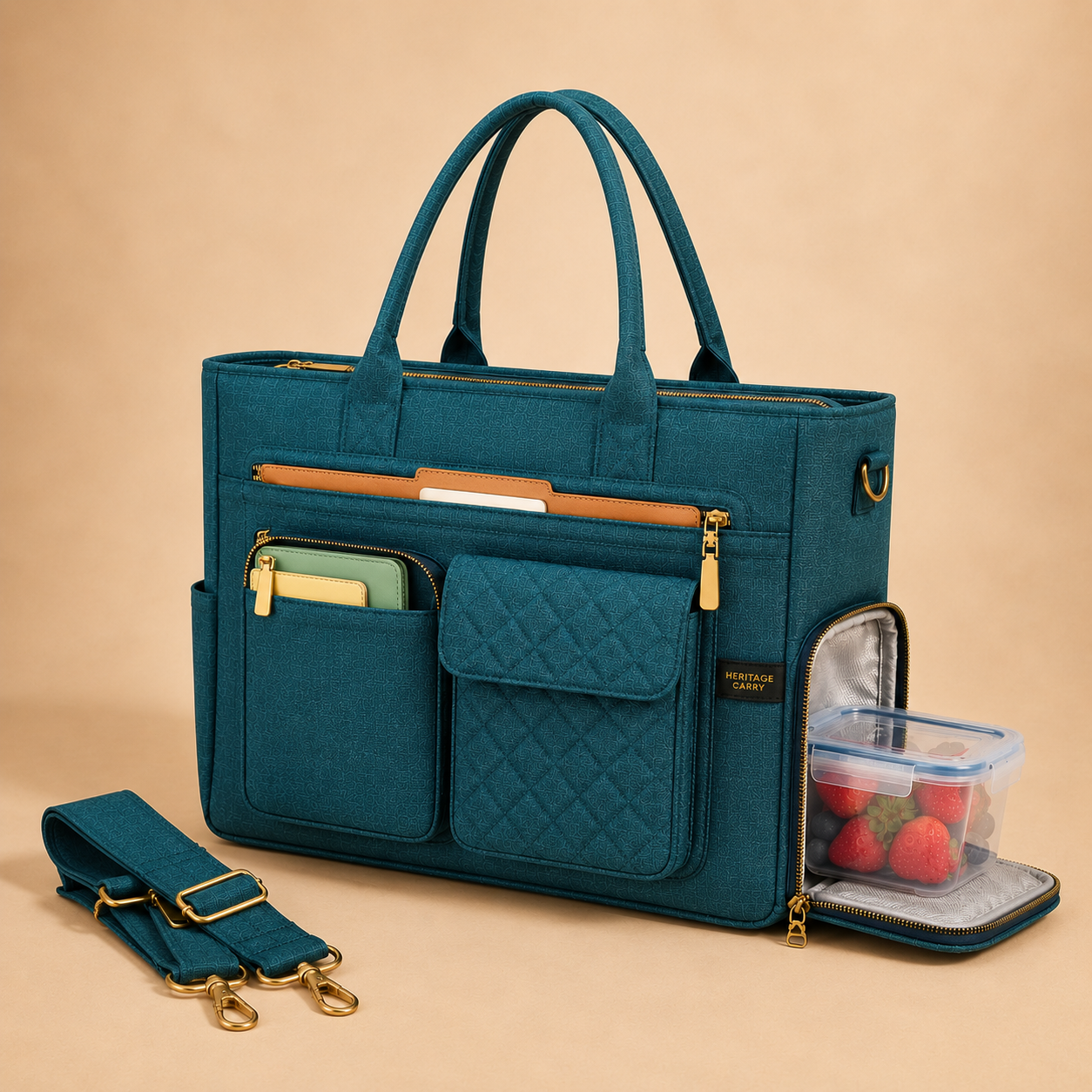 Multi-Pocket Laptop Tote Bag for Women – 15.6" Work Bag with Insulated Lunch Compartment & Adjustable Shoulder Strap