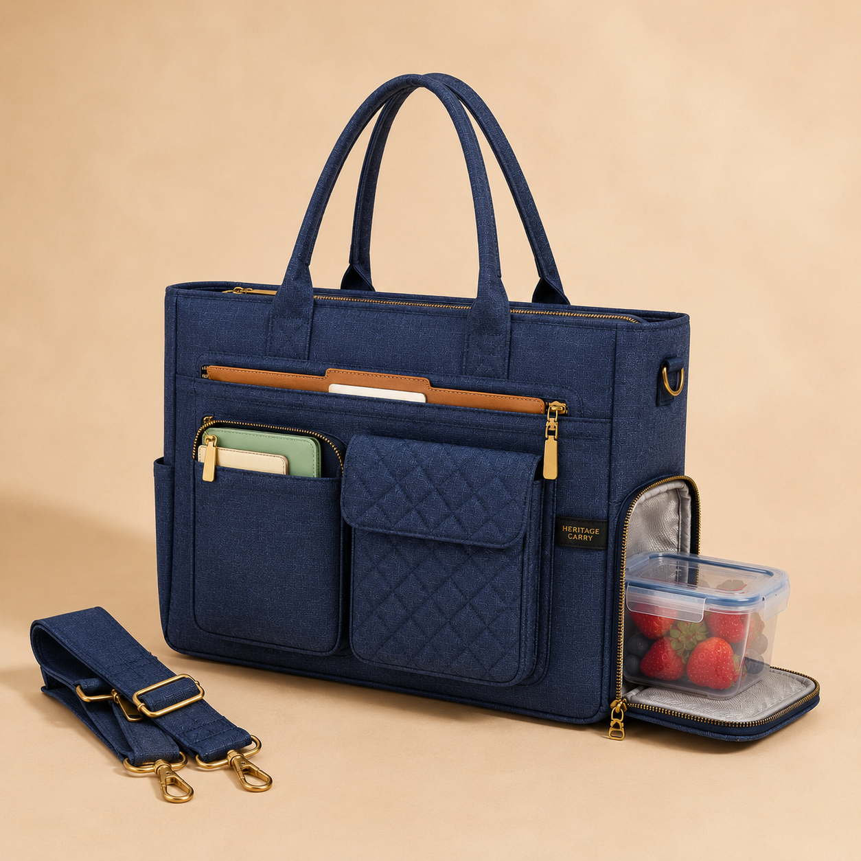Multi-Pocket Laptop Tote Bag for Women – 15.6" Work Bag with Insulated Lunch Compartment & Adjustable Shoulder Strap