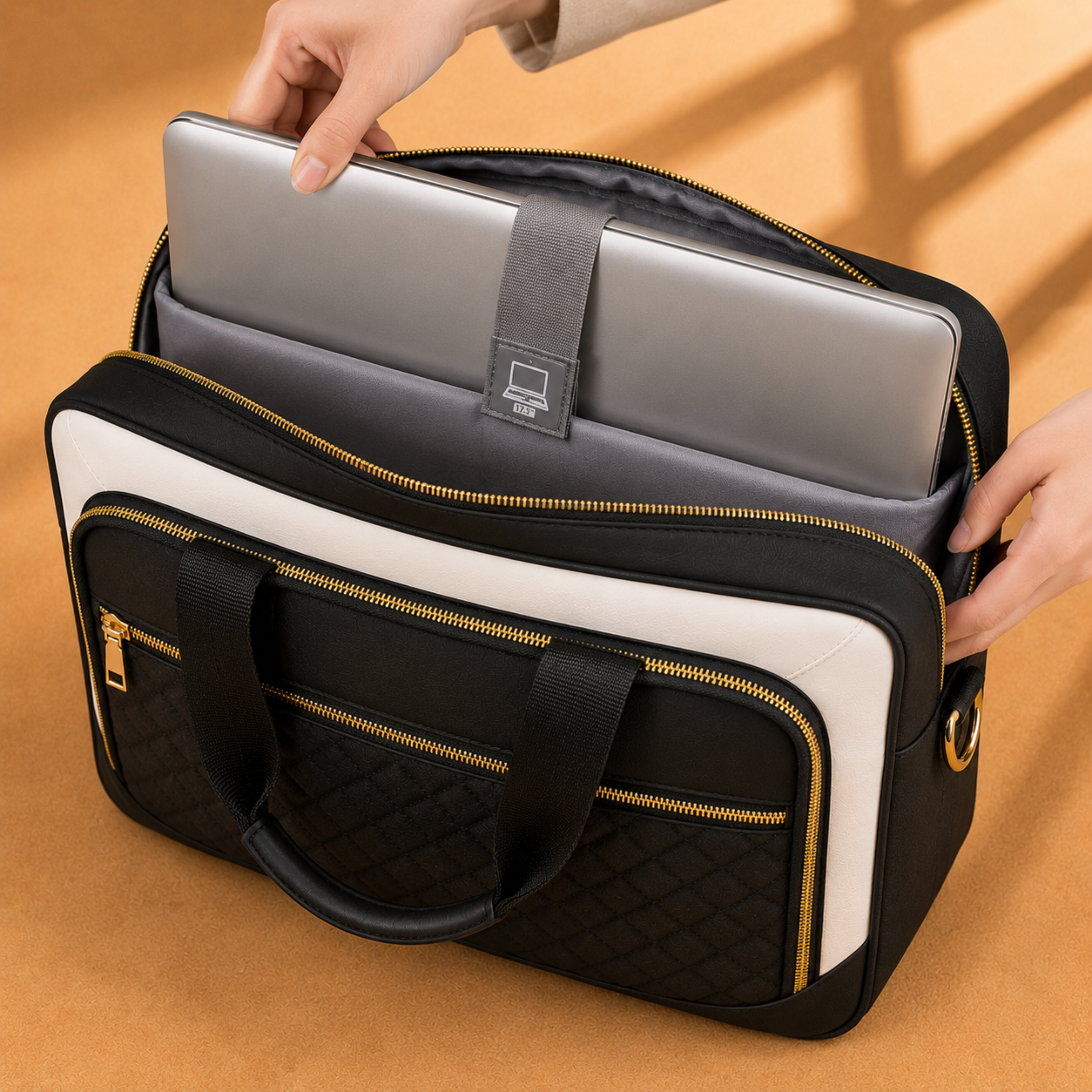 Quilted Laptop Work Tote – Elegant Multi-Compartment Office Bag