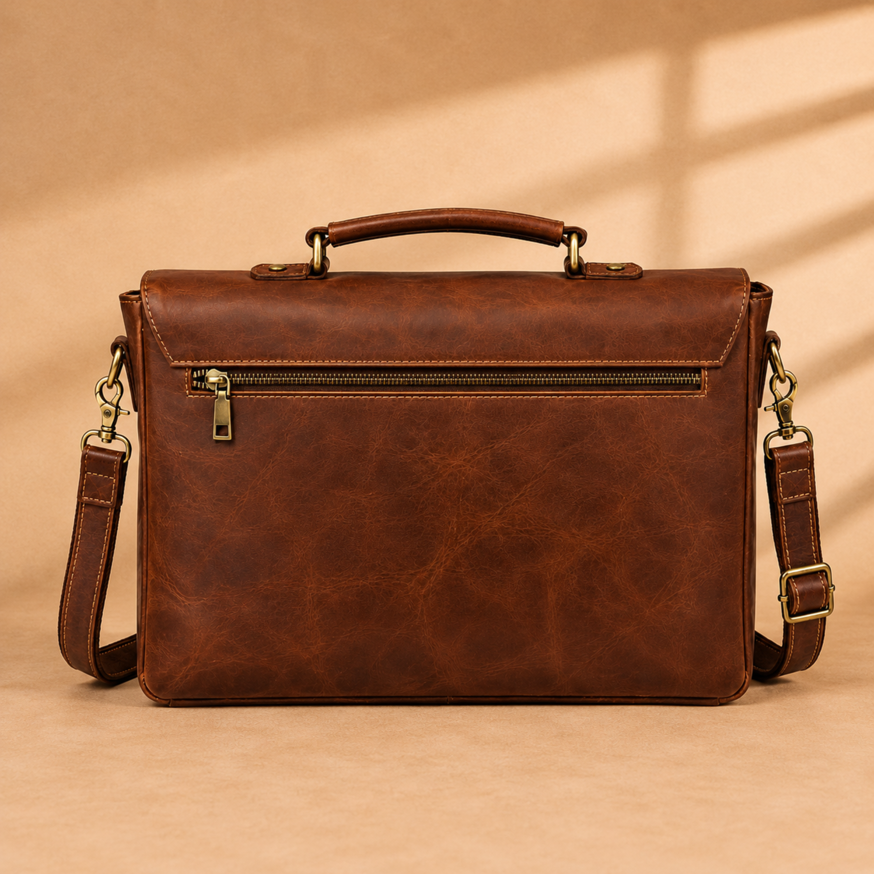Vintage Leather Laptop Briefcase & Messenger Bag – Large Brown Work Bag with Adjustable Shoulder Strap