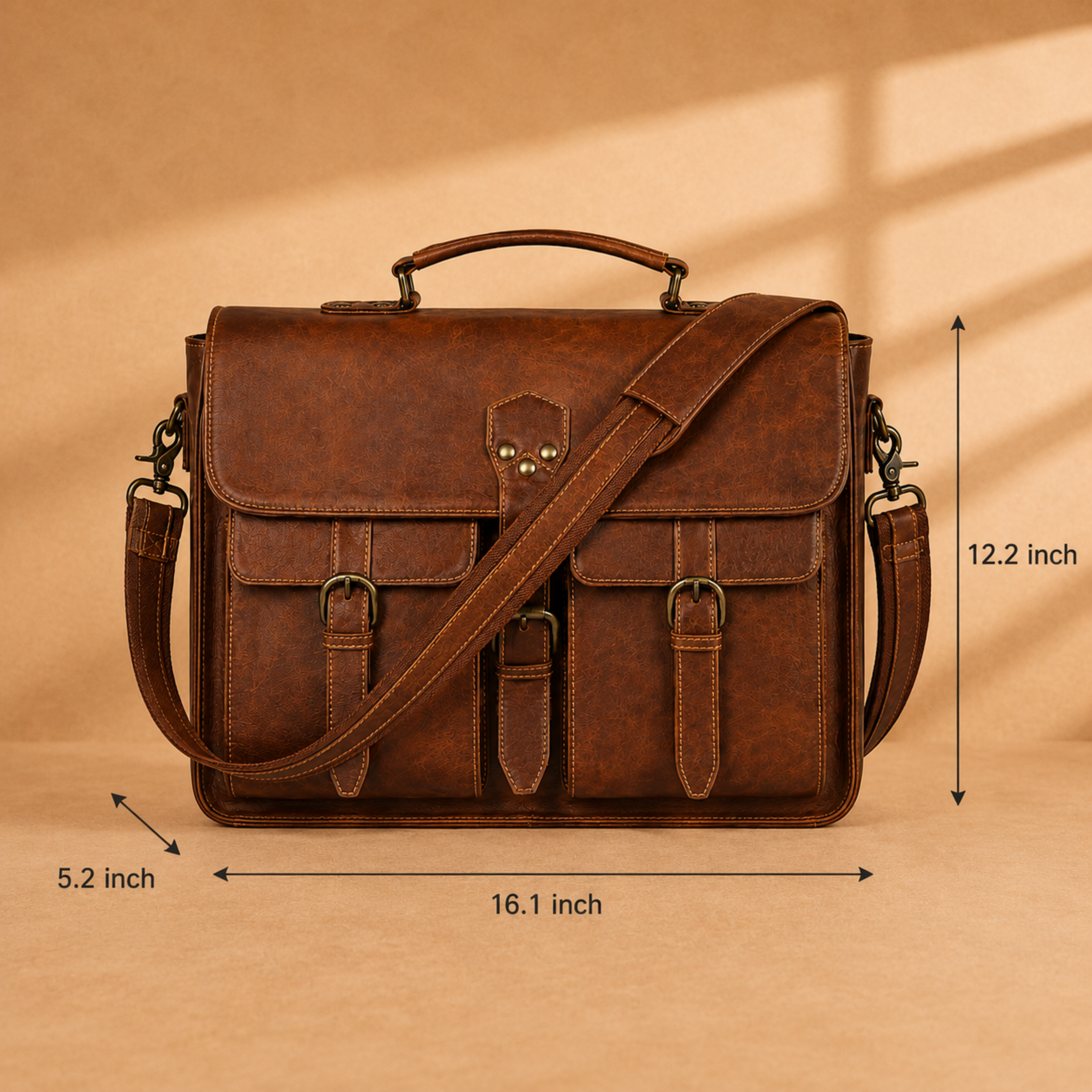 Vintage Leather Laptop Briefcase & Messenger Bag – Large Brown Work Bag with Adjustable Shoulder Strap