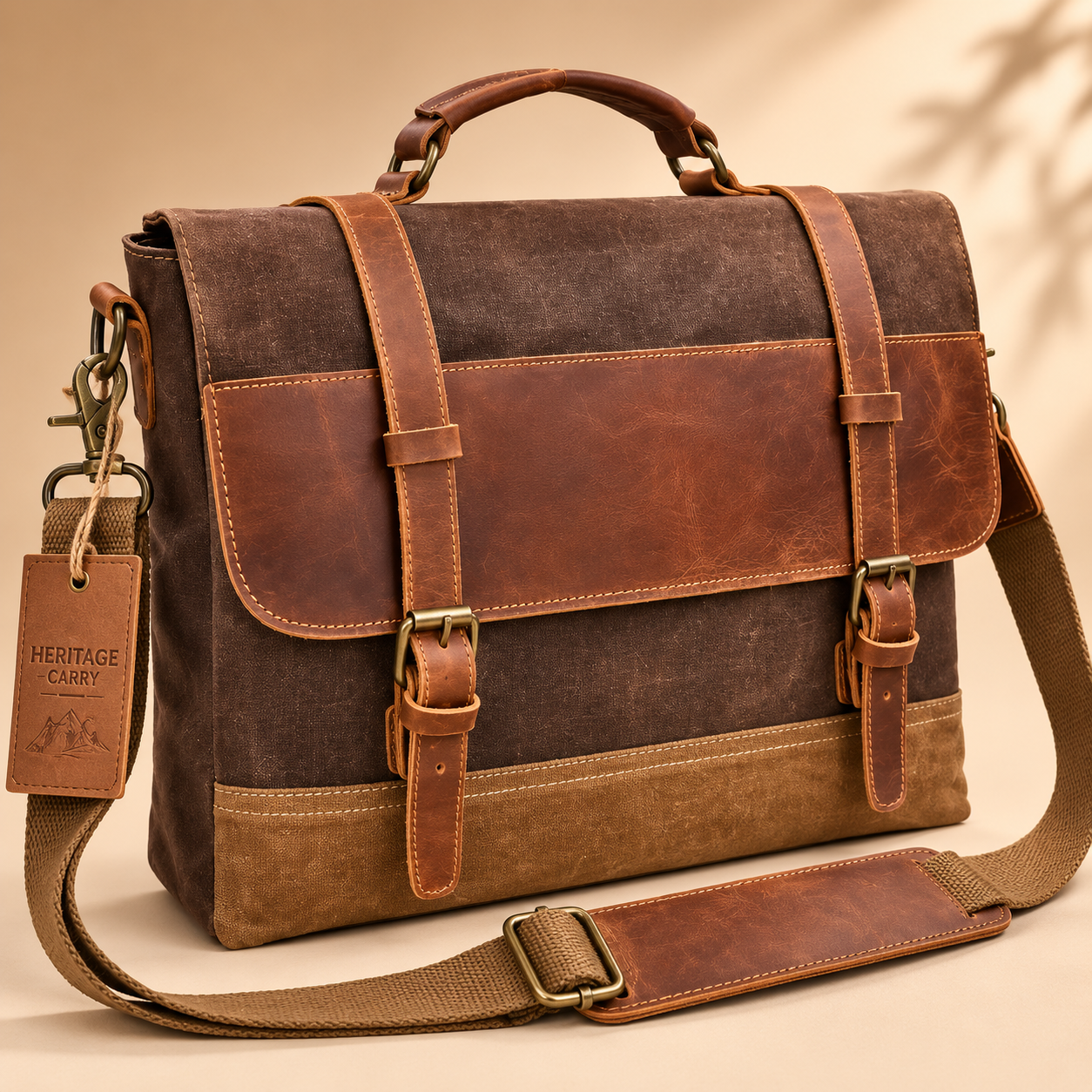 Vintage Waxed Canvas Laptop Messenger – Leather Work & Travel Bag