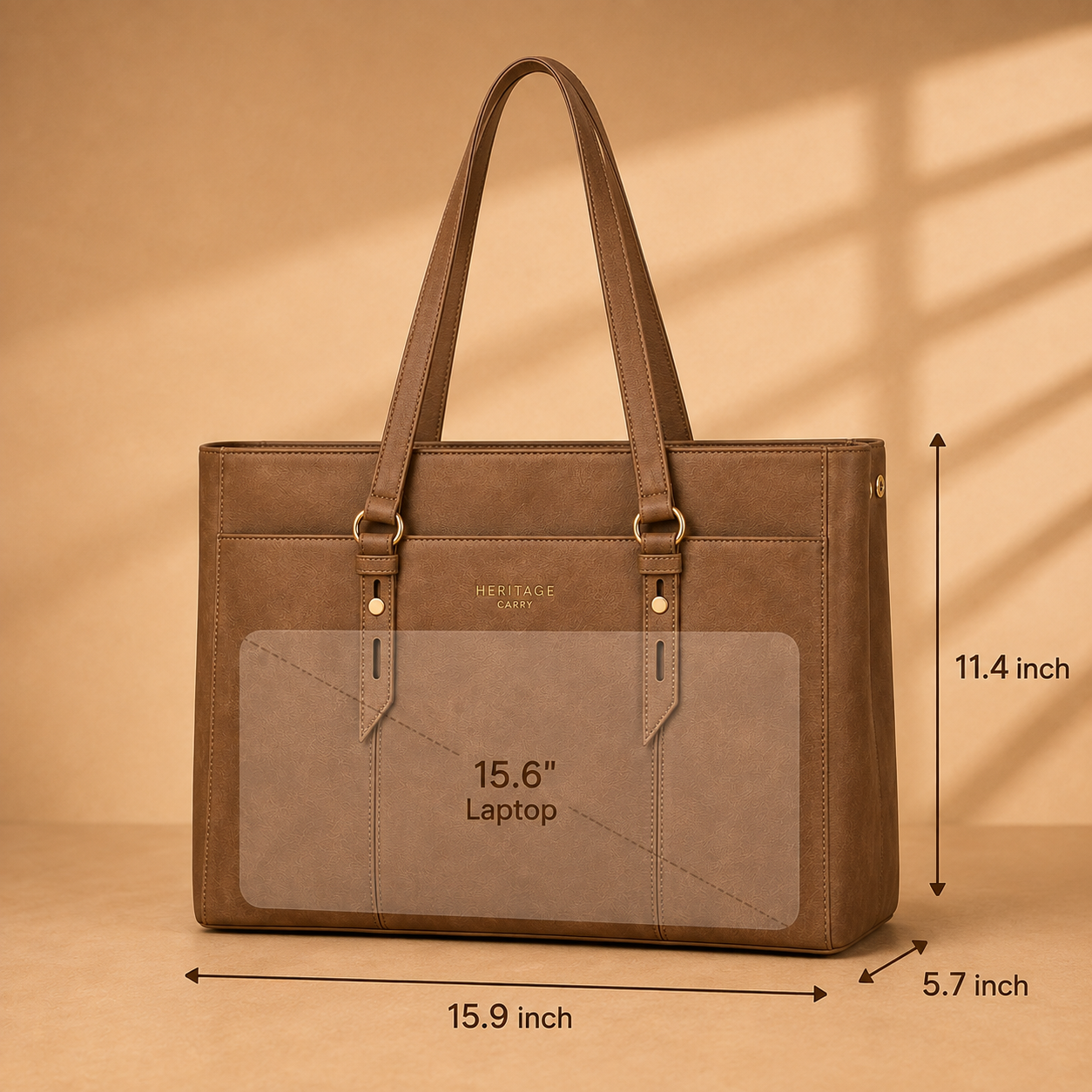 Vintage Leather Laptop Work Tote – Spacious Multi-Pocket Bag for Women