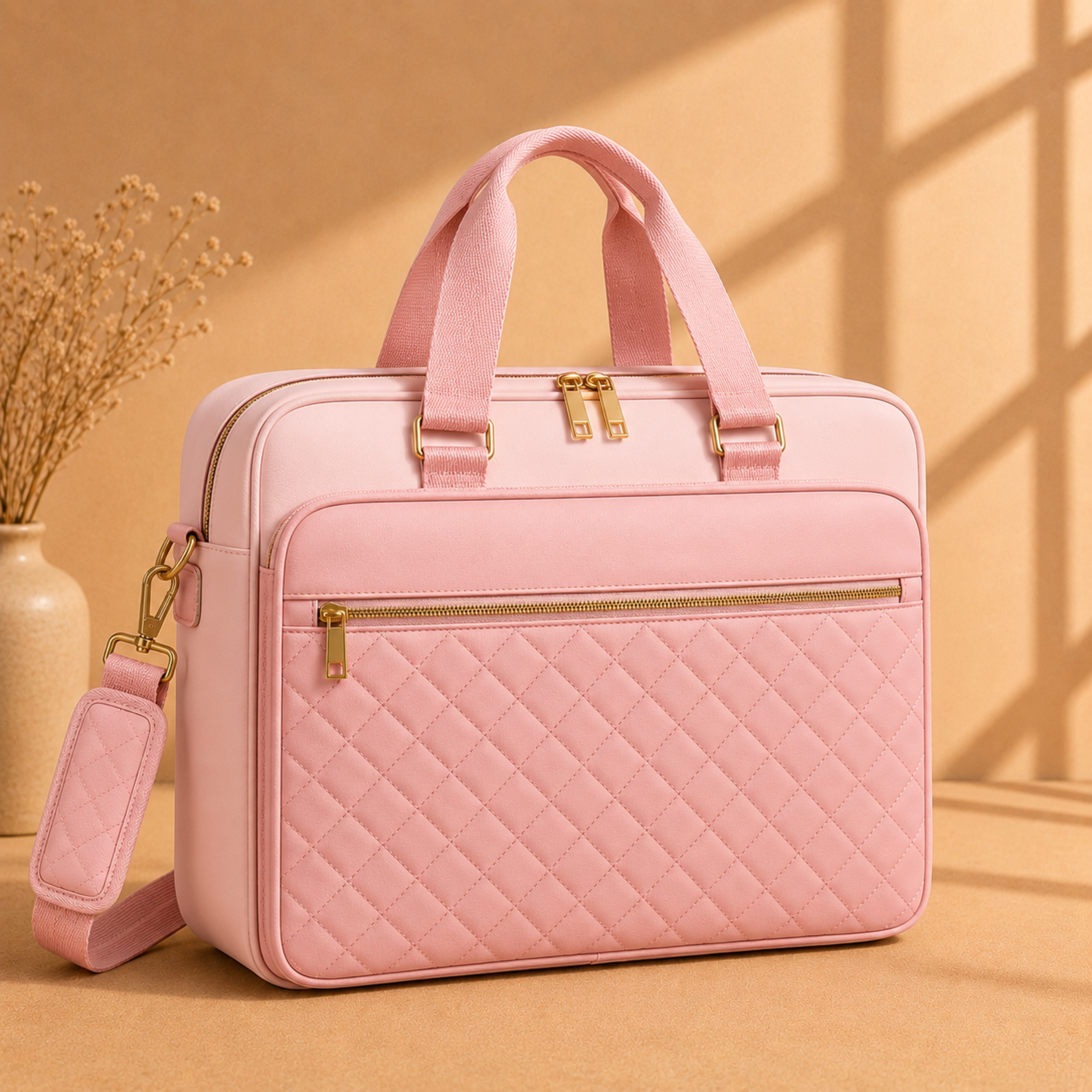 Quilted Laptop Work Tote – Elegant Multi-Compartment Office Bag