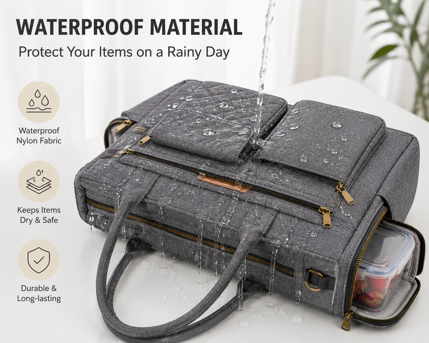 Multi-Pocket Laptop Tote Bag for Women – 15.6" Work Bag with Insulated Lunch Compartment & Adjustable Shoulder Strap