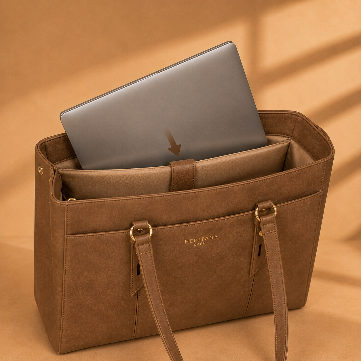 Vintage Leather Laptop Work Tote – Spacious Multi-Pocket Bag for Women