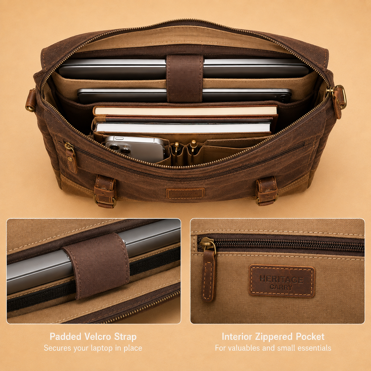 Vintage Waxed Canvas Laptop Messenger – Leather Work & Travel Bag
