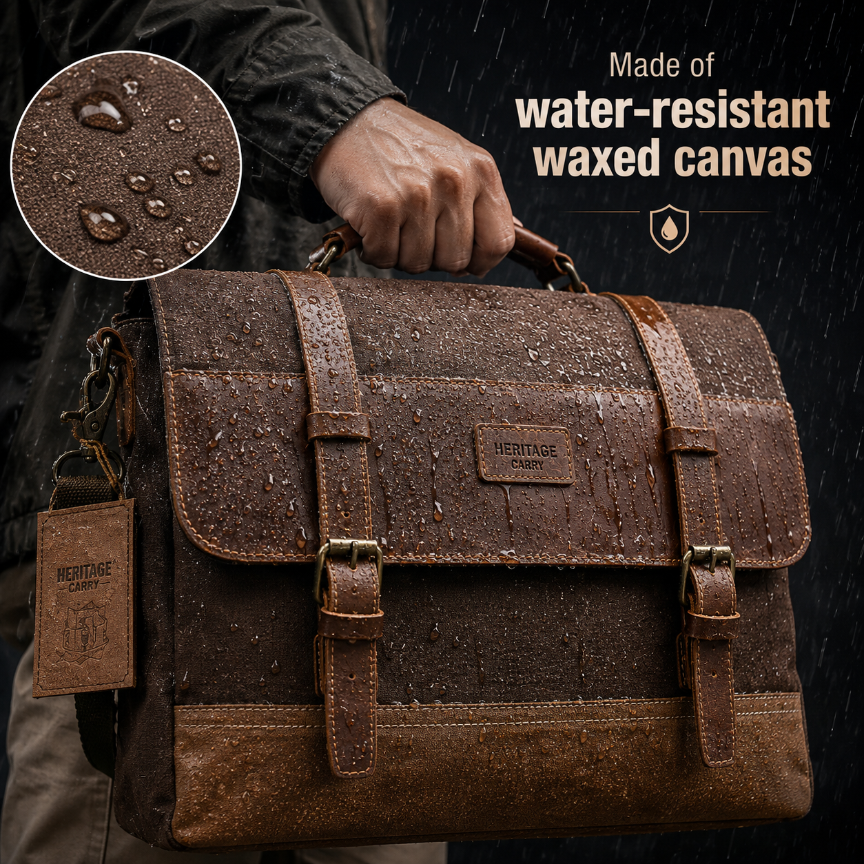 Vintage Waxed Canvas Laptop Messenger – Leather Work & Travel Bag