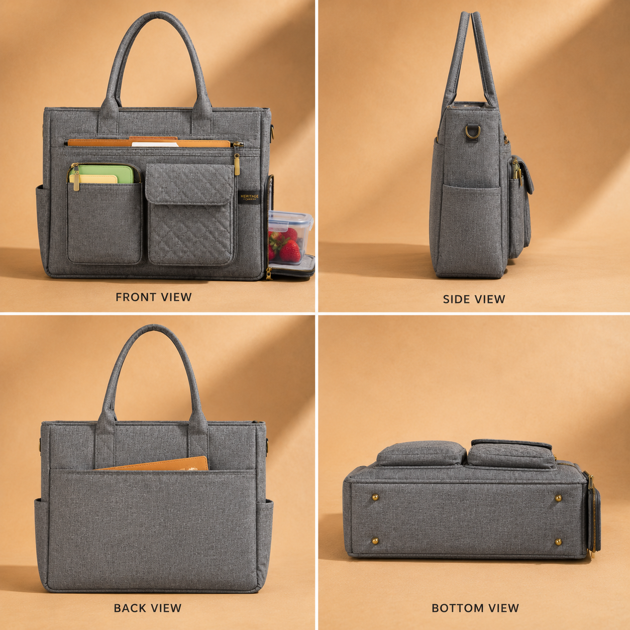 Multi-Pocket Laptop Tote Bag for Women – 15.6" Work Bag with Insulated Lunch Compartment & Adjustable Shoulder Strap