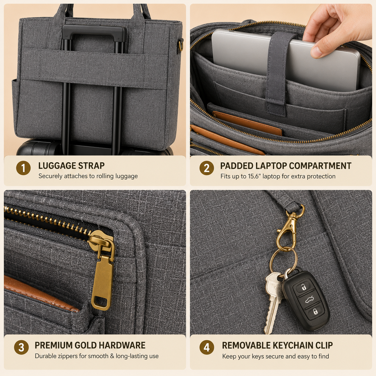 Multi-Pocket Laptop Tote Bag for Women – 15.6" Work Bag with Insulated Lunch Compartment & Adjustable Shoulder Strap