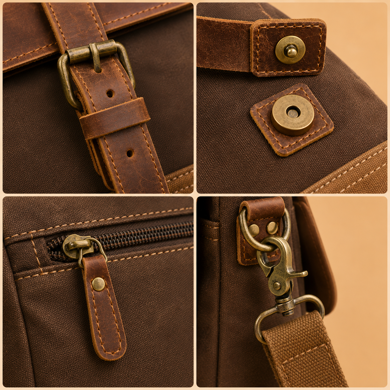Vintage Waxed Canvas Laptop Messenger – Leather Work & Travel Bag
