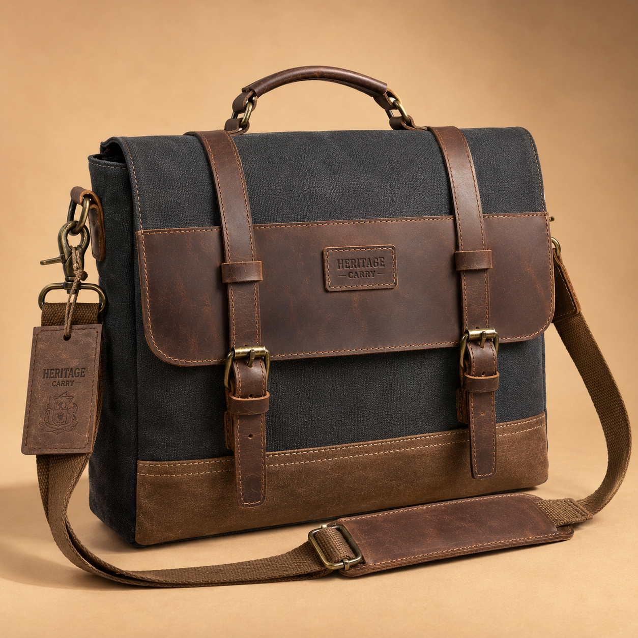 Vintage Waxed Canvas Laptop Messenger – Leather Work & Travel Bag